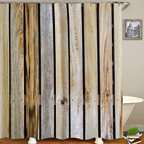DYCBNESS Cortina de Ducha,Madera rústica Vintage Cerca del país Áspero Casa Rural Cabaña Pueblo Madre Tierra Naturaleza,Material Resistente al Agua Durable Cortina de Baño Impermeable,180 x 180 cm
