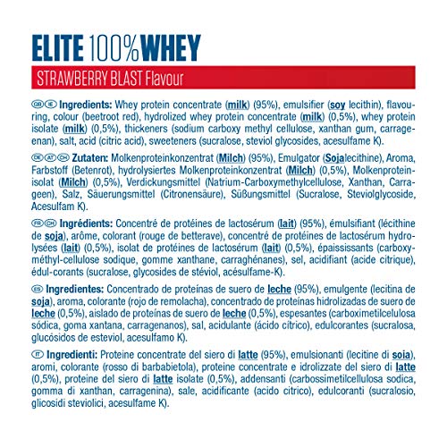 Dymatize Elite Whey Strawberry Blast 2,1Kg - Pulverizador de alta Poteína y Baja Azúcar + Proteína de Suero y BCAA