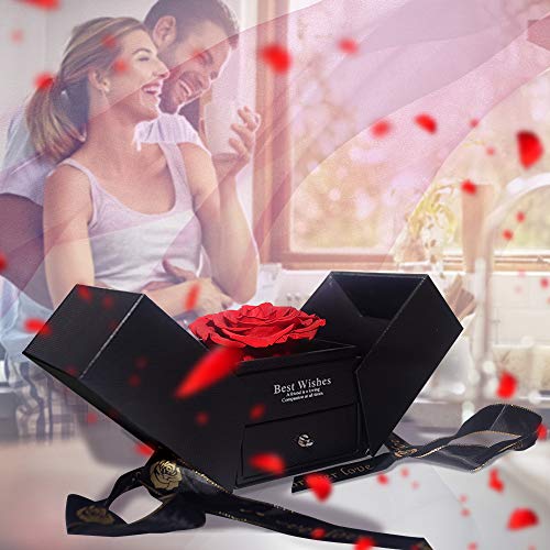 E-MANIS Caja de joyería de Rosa eterna, Caja de Regalo de joyería Rosa preservada a Mano, para cumpleaños, Boda, Navidad, Regalo del día de la Madre, día de San Valentín