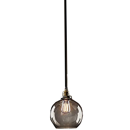 E27 Lámpara colgante Antiguo Bulbo de humo-bola con campana de cristal ahumado Nostalgia 40W bombilla incluida