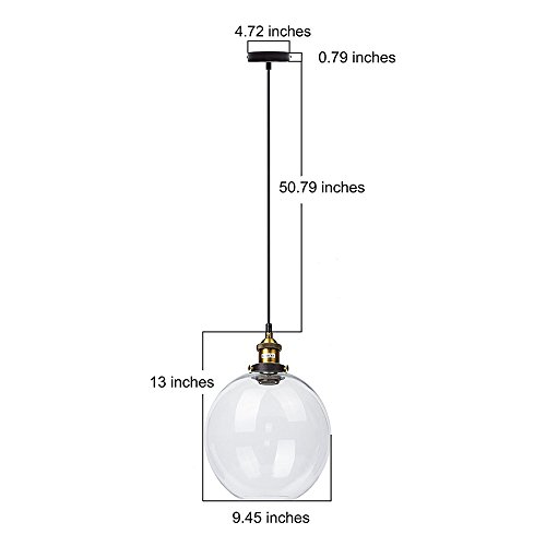E27 Lámpara colgante Antiguo Bulbo de humo-bola con campana de cristal ahumado Nostalgia 40W bombilla incluida
