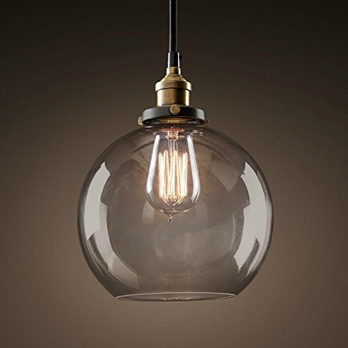 E27 Lámpara colgante Antiguo Bulbo de humo-bola con campana de cristal ahumado Nostalgia 40W bombilla incluida