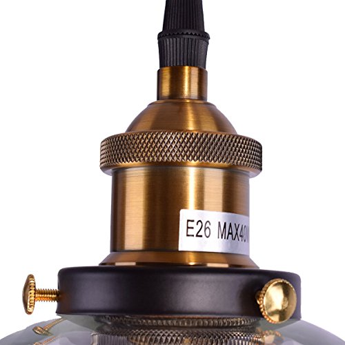 E27 Lámpara colgante Antiguo Bulbo de humo-bola con campana de cristal ahumado Nostalgia 40W bombilla incluida