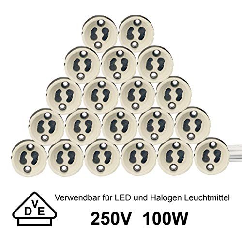 EACLL GU10 Bases para Lámparas, Casquillo Portalámparas Zócalo de Cerámica, Con Cable de Silicona de Calidad, Conector Para LED GU10 y Bombilla Halógena, Pack de 20