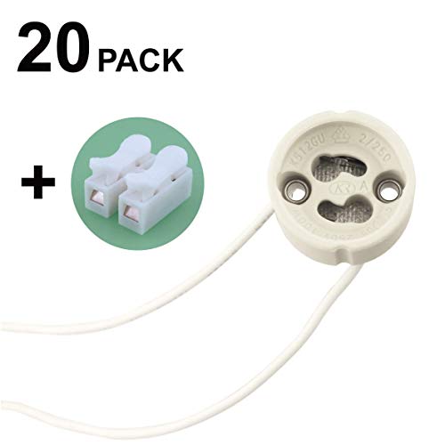 EACLL GU10 Bases para Lámparas, Casquillo Portalámparas Zócalo de Cerámica, Con Cable de Silicona de Calidad, Conector Para LED GU10 y Bombilla Halógena, Pack de 20