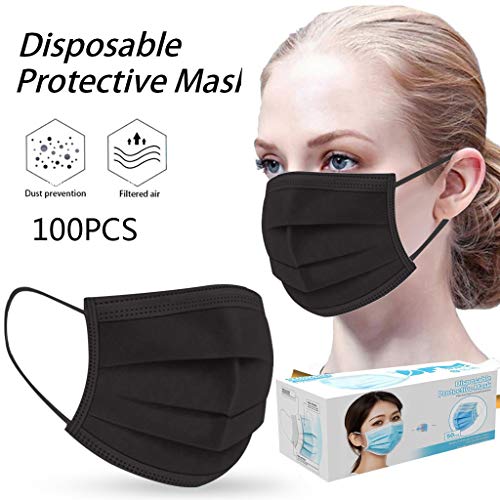 Earleye0 100 PC 3 Capas Transpirables con Elástico para Los Oídos, Adulto Protección Desechable No Tejido Black White Rosa (Black -100PC)