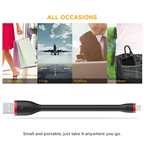 EasyAcc Cable iPhone [Certificado MFi C94] 0.5 Pies Duradero Cable de Carga iPhone Lightning USB Compatible con iPhone 11, XS MAX XS XR,X 8/8 Plus,7/7plus,6s/6sPlus, 5s/5, iPad-Negro