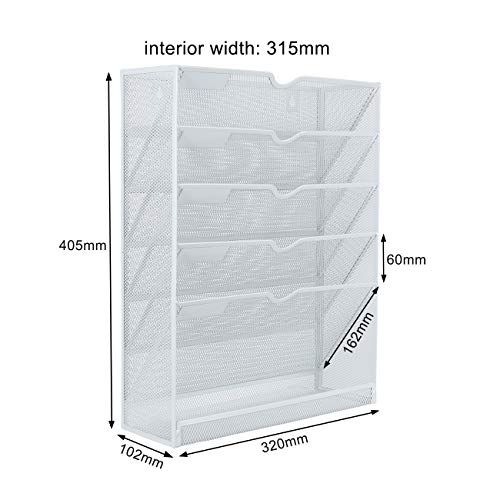 EasyPAG 6 niveles A4 malla en bandeja para colgar archivos de pared, organizador de correo, estante de almacenamiento, color blanco