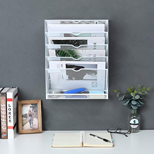 EasyPAG 6 niveles A4 malla en bandeja para colgar archivos de pared, organizador de correo, estante de almacenamiento, color blanco
