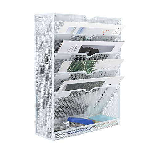 EasyPAG 6 niveles A4 malla en bandeja para colgar archivos de pared, organizador de correo, estante de almacenamiento, color blanco