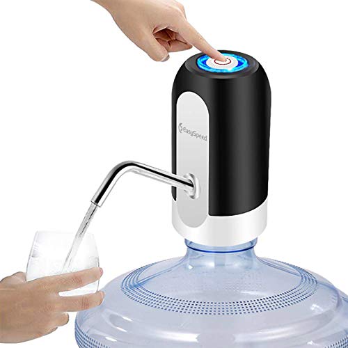 EASYSPEED Dispensador de Agua con luz, Bomba de Agua,electrico portatil, con adaptadores para garrafas y botellones de 5,8,10,13,13 y 20 litros.