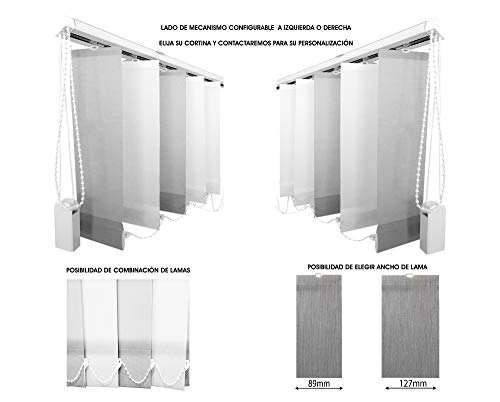 EB ESTORES BARATOS Cortina de Lamas Verticales Tecnoscreen/Bloqueo UV 70% con Transparencia. Lo ajustamos a su Medida Ancho x Alto. Color: Blanco. Medidas: 135cm x 200cm
