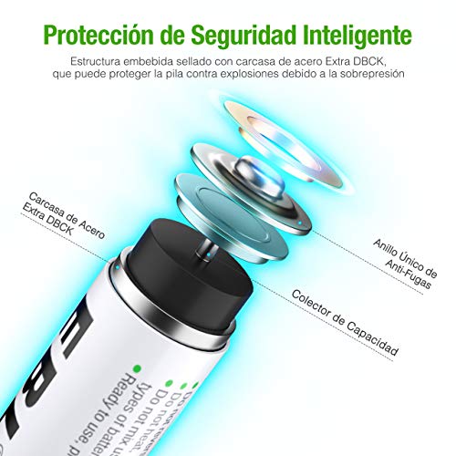 EBL 4 Piezas 1100mAh AAA Pilas Recargables Ni-MH 1200 Ciclo Alta Capacidad para Juguete Flash Mando Teléfono Fijo GPS Exterior
