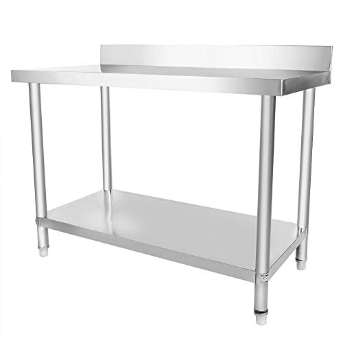 EBTOOLS Mesa de Trabajo de Catering Comercial de Acero Inoxidable para Restaurante Bar Hogar Cocina Lavandería Garaje y Cuarto de Servicio, 120 x 60 x 85 (+10) cm, Resistente y Duradero