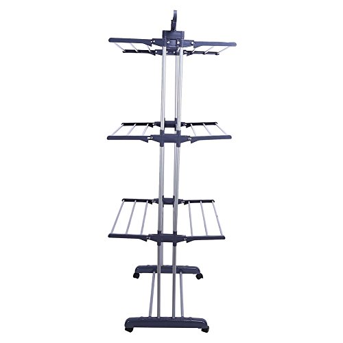 EBTOOLS Tendedero Vertical de Tipo Torre Plegable, Soporte para Ropa y Perchas, Estante de Secado de Zapatos Ropa con Alas Plegables del Hogar Lavadero 176.7cm