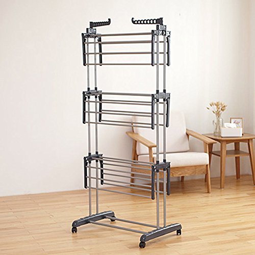 EBTOOLS Tendedero Vertical de Tipo Torre Plegable, Soporte para Ropa y Perchas, Estante de Secado de Zapatos Ropa con Alas Plegables del Hogar Lavadero 176.7cm