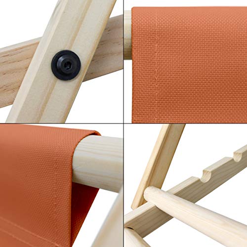 ECD Germany Silla de Playa Madera de Pino 3 Posiciones de Reclinación Plegable Tumbona Tradicional de Sol para Jardín o Balcón Naranja Impermeable hasta 120kg Tejido Oxford Hamaca de Terraza Piscina