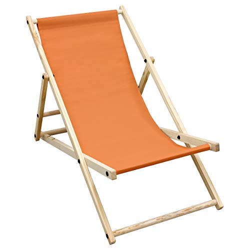 ECD Germany Silla de Playa Madera de Pino 3 Posiciones de Reclinación Plegable Tumbona Tradicional de Sol para Jardín o Balcón Naranja Impermeable hasta 120kg Tejido Oxford Hamaca de Terraza Piscina