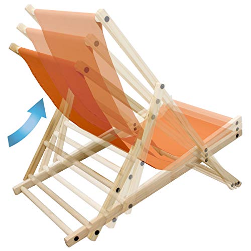 ECD Germany Silla de Playa Madera de Pino 3 Posiciones de Reclinación Plegable Tumbona Tradicional de Sol para Jardín o Balcón Naranja Impermeable hasta 120kg Tejido Oxford Hamaca de Terraza Piscina