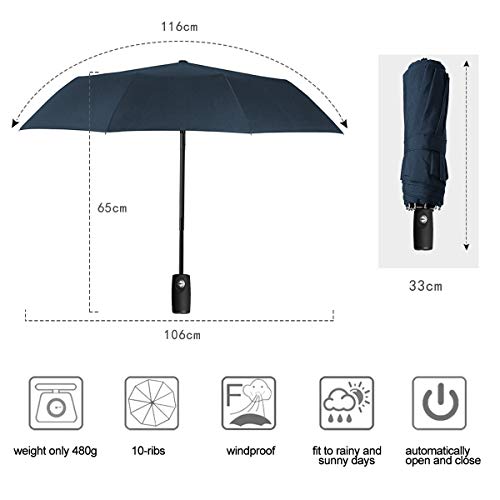 ECHOICE Paraguas Plegable Hombre Automático Antiviento, Paraguas Negro Compacto Resistente al Viento, Paraguas de Viaje (Azul 1)