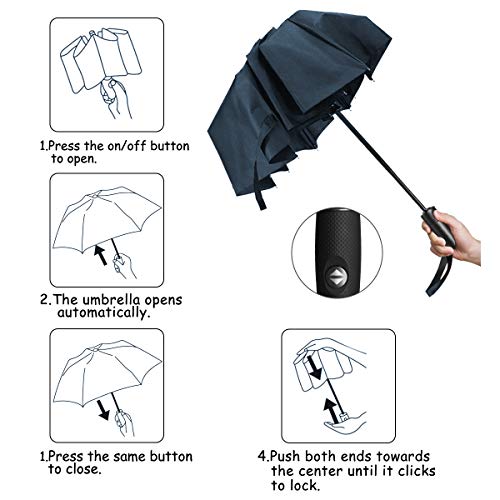 ECHOICE Paraguas Plegable Hombre Automático Antiviento, Paraguas Negro Compacto Resistente al Viento, Paraguas de Viaje (Azul 1)