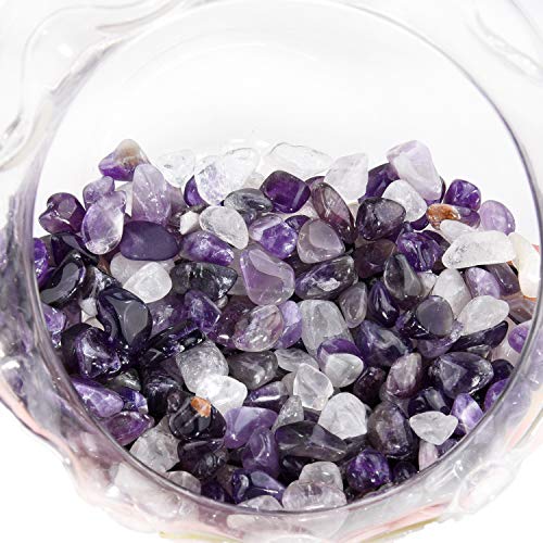 Eco-Fused Piedras de Cristal Pulidas Amatista y Cuarzo – Piedras Naturales con Formas Irregulares para Arte, Manualidades, Joyería, Decoración y Más – Decoración para Acuarios, Plantas y Velas