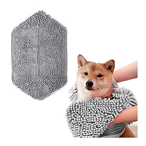 ECOSCO - Toalla de microfibra para perros y perros, superabsorbente, duradera y seca, diseño de bolsillo de mano para perros pequeños, medianos, grandes perros y gatos (pequeño 14 x 24 pulgadas, gris)
