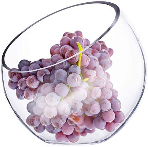 Ecosides JarróN de Cristal Transparente Inclinado para Terrario,Diseño de Globo Redondo de Cristal con Burbujas de Corte Ancho, para Poner Caramelos, Plantas, Flores, Frutas, Vidrio, 7" X7“