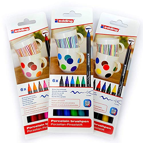 Edding 4200 - Rotuladores de porcelana (3 x 6 unidades, 1-4 mm), colores variados