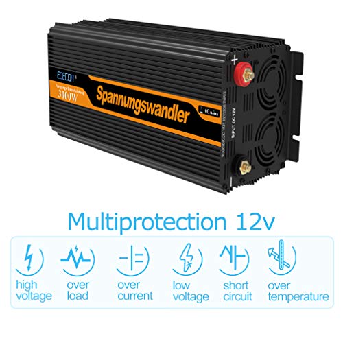 EDECOA Convertidor 12v 220v inversor 3000w con CONTROL REMOTO y 2x USB inversor 12v 230v de onda sinusoidal MODIFICADA Transformador de corrriente