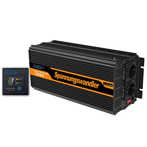 EDECOA Convertidor 12v 220v inversor 3000w con CONTROL REMOTO y 2x USB inversor 12v 230v de onda sinusoidal MODIFICADA Transformador de corrriente