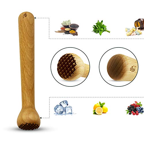 Efo - Muddler de madera para cócteles - Trituradora de hielo de madera duradera - Elegante barra de madera de mojito - Práctico muddler - Herramienta de cocina perfecta para ajos, hierbas y frutas