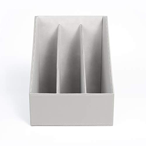 EHC - Soporte para revistas de piel sintética de 3 secciones, estante de papel, almacenamiento de archivos de escritorio, color gris