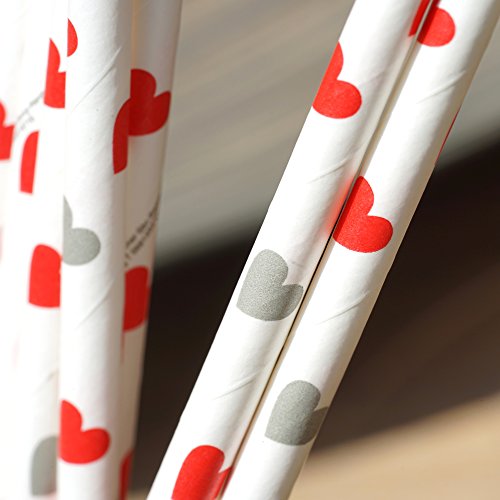 EinsSein 1x Vajilla Desechable de Papel Boda Corazón 50 pajillas 40 Platos 40 Vasos 50 servilletas de Papel 180 Piezas Desechables Bodas vajilla Bautizo Fiesta Desechables cumpleaños y Vasos para
