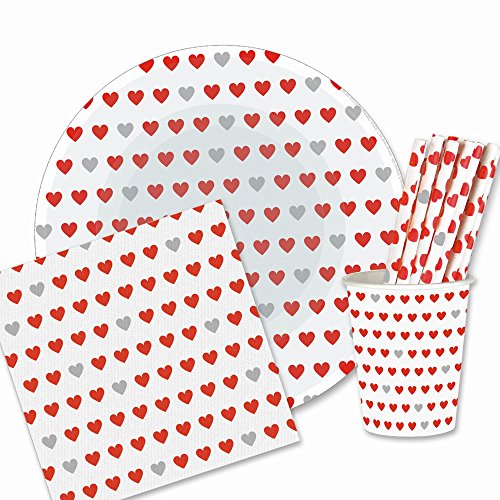EinsSein 1x Vajilla Desechable de Papel Boda Corazón 50 pajillas 40 Platos 40 Vasos 50 servilletas de Papel 180 Piezas Desechables Bodas vajilla Bautizo Fiesta Desechables cumpleaños y Vasos para