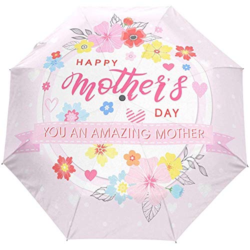 El Día de la Madre Flor Floral Puede Paraguas Abierto Automático Paraguas de Lluvia Solar Paraguas Anti UV Plegable Compacto Automático