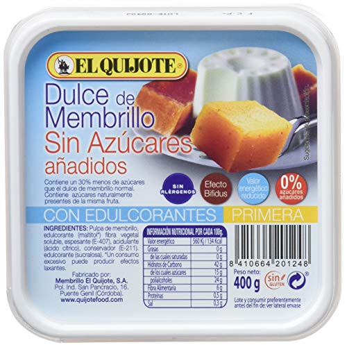 El Quijote - Membrillo Quijote Fiambrera 400 g Primera Bifidus Sin Azucar