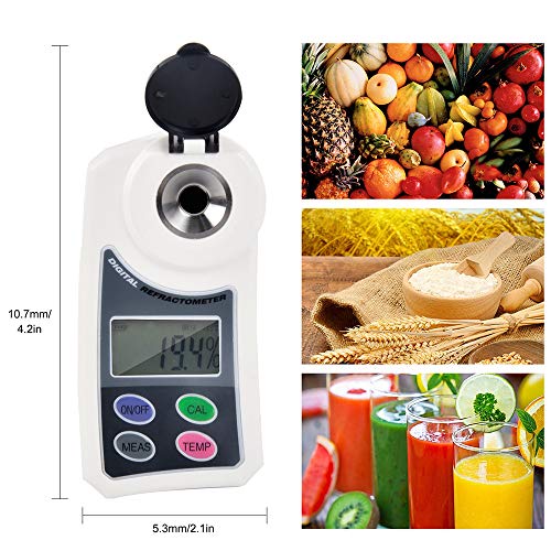 El refractómetro digital, portátil de bolsillo Brix medidor electrónico con pantalla LCD de azúcar, jugo de la fruta del alimento multifunción refractómetro probador con compensación de temperatura