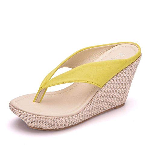 El Secado rápido Punta Abierta Zapatos House, Cuesta con Chanclas, bizcocho con Zapatillas-Yellow_39 Plataforma, Sandalias Flip Punta Abierta de la Mujer Jzx-n