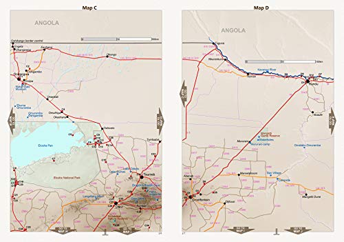 El set de mapas completo NAMIBIA: Mapa de carreteras NAMIBIA ROAD MAP + MAPA ETOSHA (con galería de fotos de animales salvajes) + MAPA DESERTICO NAMIB (con fotos), ideal para la planificación y viaje