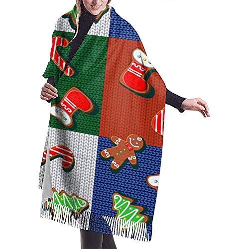 Elaine-Shop Galletas de jengibre navideñas en una envoltura de chal de punto Bufanda cálida de invierno Abrigo de bufanda de cachemira del cabo