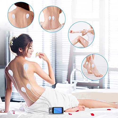 Electroestimulador Digital Masaje Portatil, 16 Modos 6 Pads 2 Canales Estimulador Muscular Recargable Masajeador Electro para Alivio del Dolor de Cervical/Piernas/Abdominal/Espalda/Cuello