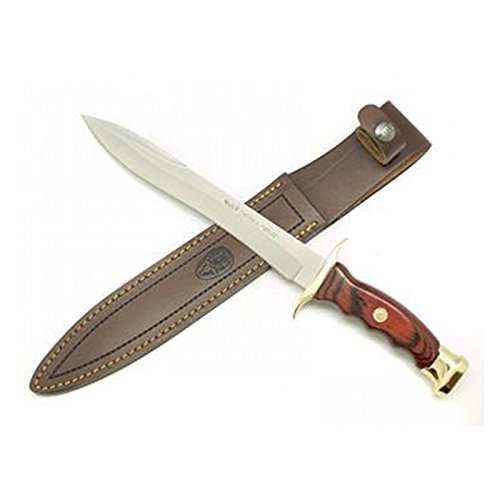 Electropolis Cuchillo de Caza Muela Chevreuil CHEVREUIL-22R, Hoja MOVA de 22 cm, puño de Madera prensada Coral y latón + Tarjeta Multiusos de Regalo