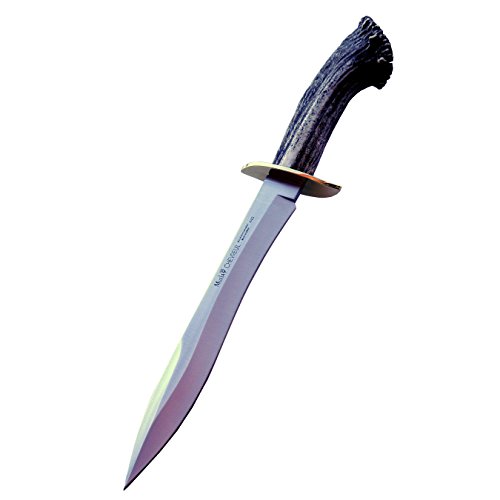 Electropolis Cuchillo de Caza Muela Chevreuil CHEVREUIL-22S, puño de 11,5 cm de asta de Ciervo con Roseta y latón + Tarjeta Multiusos de Regalo