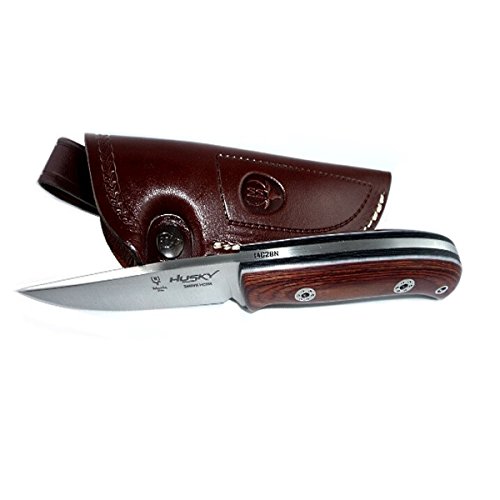 Electropolis Cuchillo de Caza Muela, Husky 11 RM, cachas en micarta Blanca y Negra,Madera prensada Rosewood, Acero SANDVIK 14C28N, Hoja de 11 cm, Peso 232 gr + Tarjeta Multiusos de Regalo
