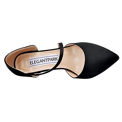 ElegantPark HC1711 Punta Estrecha de Las Mujeres Tacones de Aguja Zapatos de tacón Alto Correas Boda Fiesta de graduación Zapatos de Novia Negro EU 40