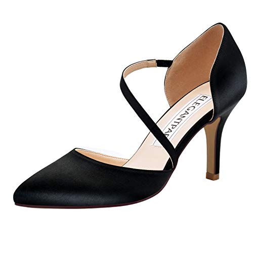 ElegantPark HC1711 Punta Estrecha de Las Mujeres Tacones de Aguja Zapatos de tacón Alto Correas Boda Fiesta de graduación Zapatos de Novia Negro EU 40