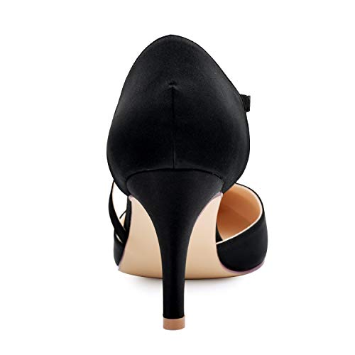 ElegantPark HC1711 Punta Estrecha de Las Mujeres Tacones de Aguja Zapatos de tacón Alto Correas Boda Fiesta de graduación Zapatos de Novia Negro EU 40