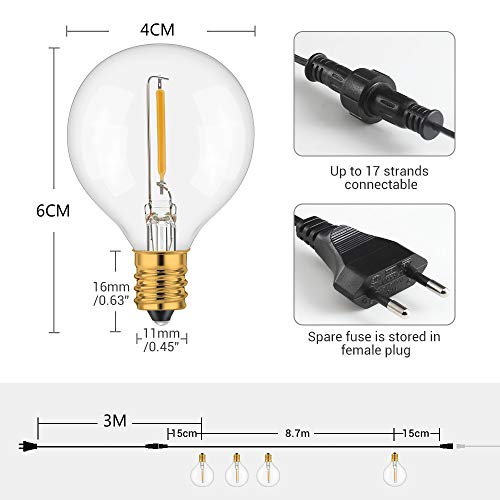 Elegear Guirnaldas Luminosas Exterior, 12,2M G40 Guirnaldas Luces Interiores, Cadena de Luz con 30+3 LED Bombillas, Guirnalda Luz para Festivales, Bodas, Jardín, Patio
