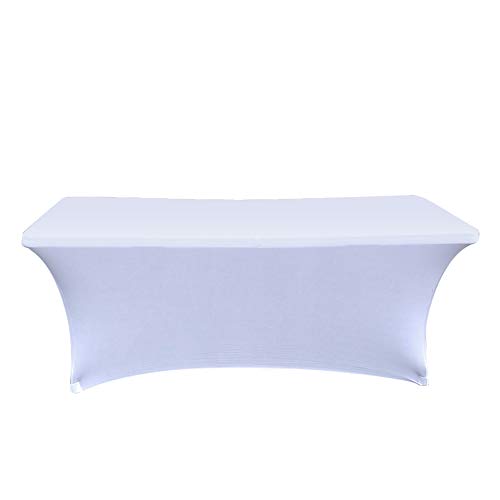ELEOPTION - Mantel rectangular elástico para mesa DJ: fundas de mesa ajustadas, mesa de fiesta, manteles, mesa de boda, mesa de rectangular, mesa de cocina, mesas plegables, Blanco, 4 Ft (122x76x76CM)